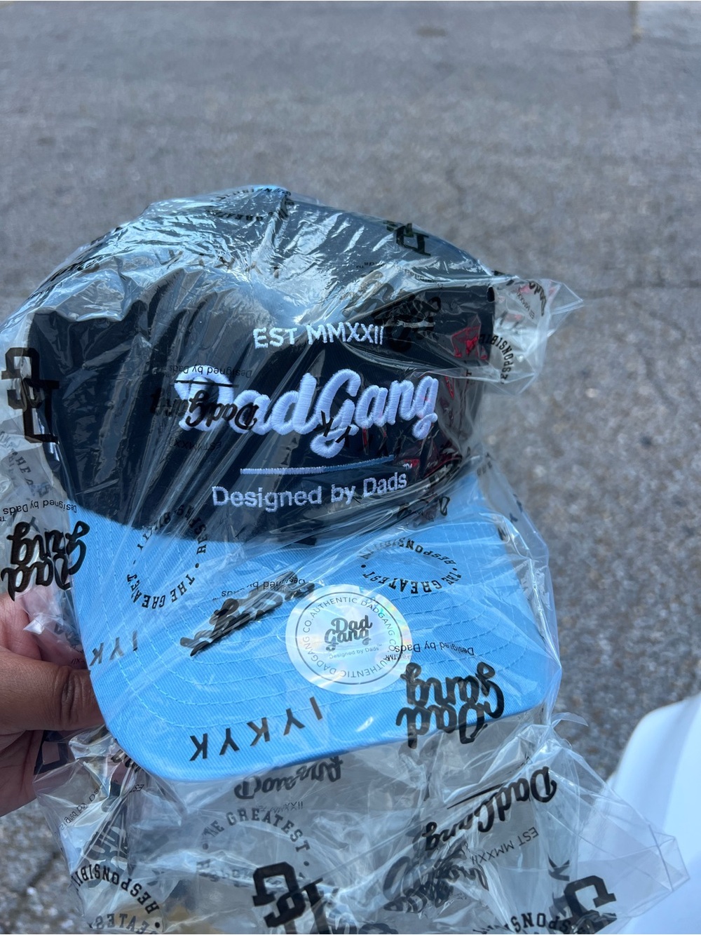 DadGang Dad Hat in Black and Light Blue